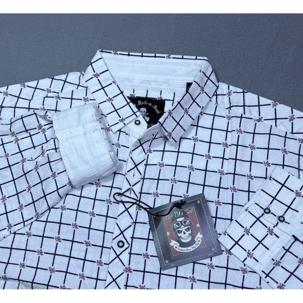 Rock Roll N Soul Shirt Mens XXL White Grid Check Western Cowboy NEW